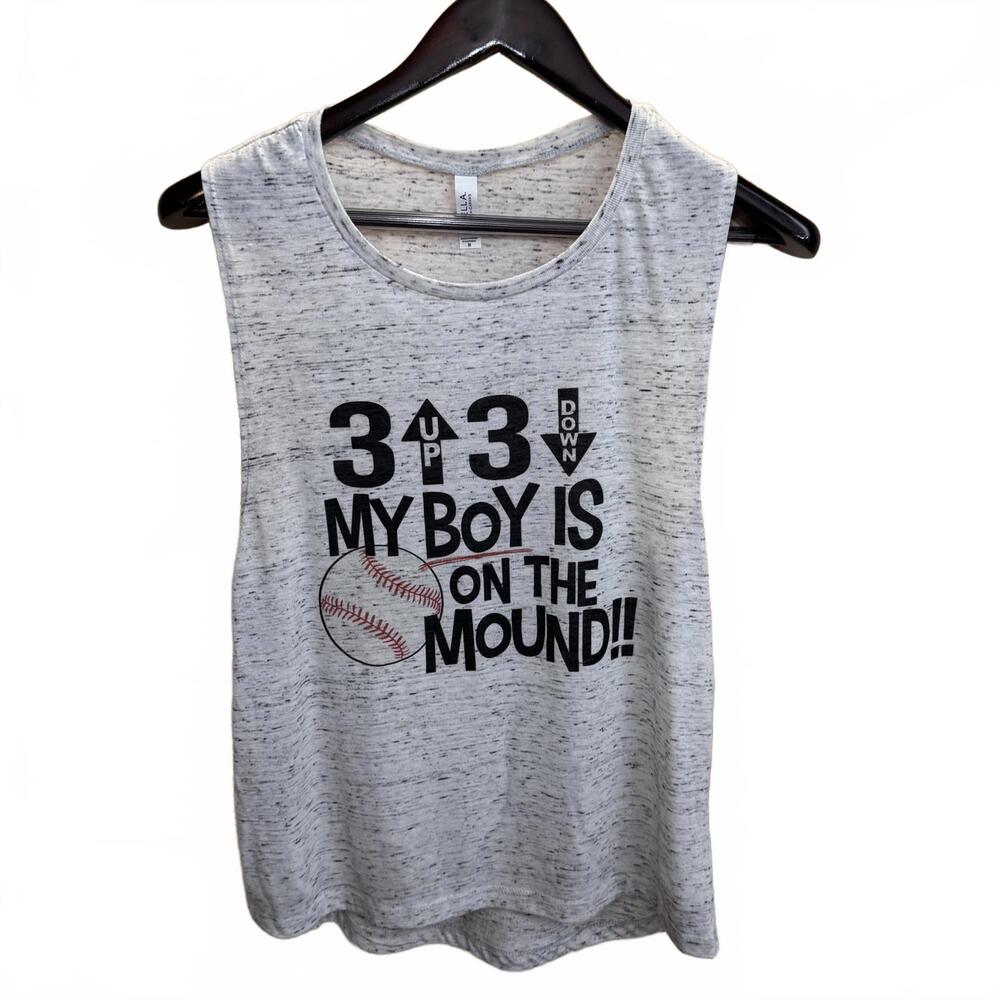 3 Up 3 Down My Boy Is On The Mound Baseball Tank Top Womens Medium Bella Canvas
